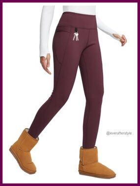 Fleece Lined Winter Thermal Leggings Water Resistant High Waisted Hiking Pants